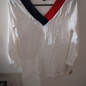 Tommy Hilfiger Women's Long Sleeve V-Neck Top - Red, Blue, White